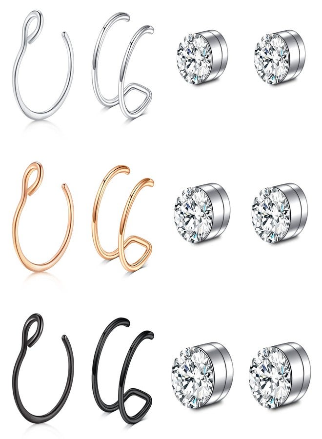 JFORYOU Fake Nose Ring Hoop Faux Nose Piercing Non Piercing Fake Nose Piercing Double Fake Nose Rings for Women Men - Image 1